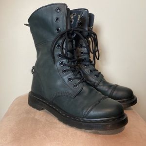 Dr Martens Ladies Aimilita 9 Eye Fold Down Denim Blue Black Trim Size US 9 EU 41